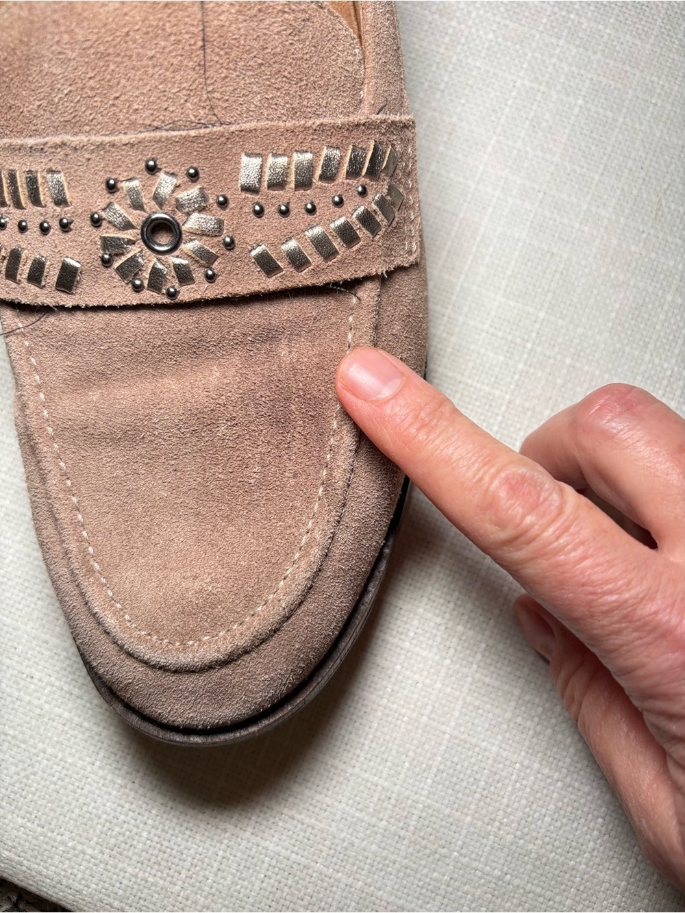 Brioso Taupe Suede Loafers | Women's Comfort Slip-On Moccasins | Boho Western - Picture 8 of 10